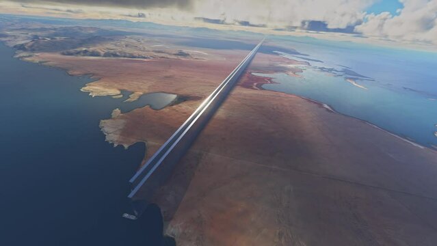 The Line - Top aerial view of the city of the future. Neom in Tabuk. Saudi Arabia
