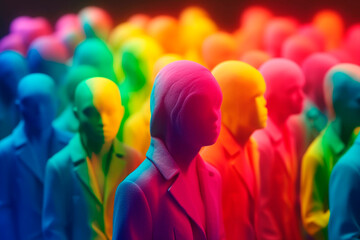 People in multicolored colors. Generative AI