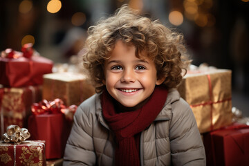 child with christmas presents  ai generative