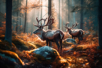 Elk in the forest. Generative AI