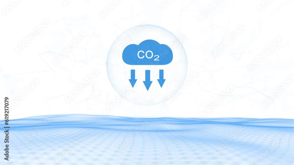Poster carbon dioxid icon on white background with loop waves animation. concept net zero ecology backgroun