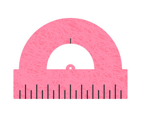 Protractor ruler doodle icon, school geometry tool, abstract stationery with hand drawn texture. Vector illustration isolated on transparent background
