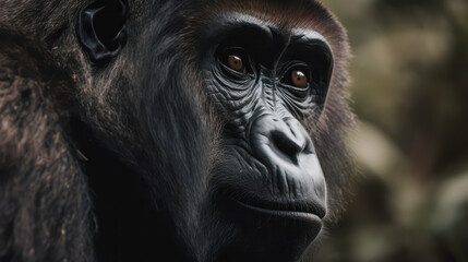 Obraz premium beautiful gorilla in its natural habitat. close up of gorilla. Post-processed generative AI
