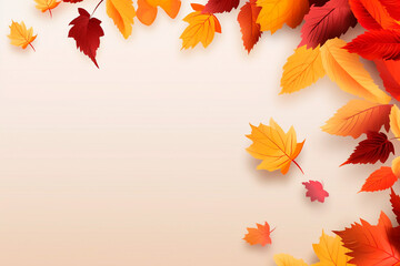 Naklejka na ściany i meble Autumn seasonal background frame with fall leaves