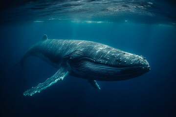 Blue whale in the ocean. Generative AI