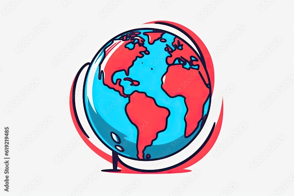 Poster blue and red globe on white background representing global unity and diversity. generative ai