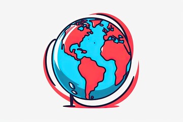 blue and red globe on white background representing global unity and diversity. Generative AI