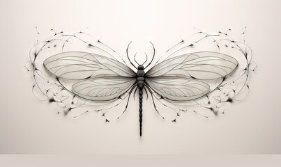  a white butterfly with black wings on a white background with a black outline.  generative ai