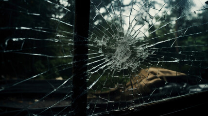 Small broken window in dark light conditions.