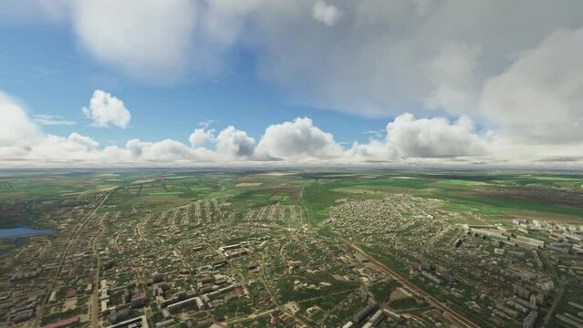 Frontal aerial shot of Bakhmut city in Ukraine