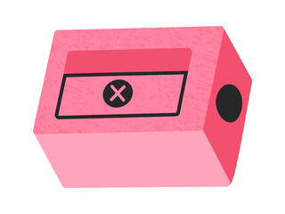 Pink pencil sharpener doodle icon vector illustration isolated on transparent background, abstract stationery clip art with hand drawn texture
