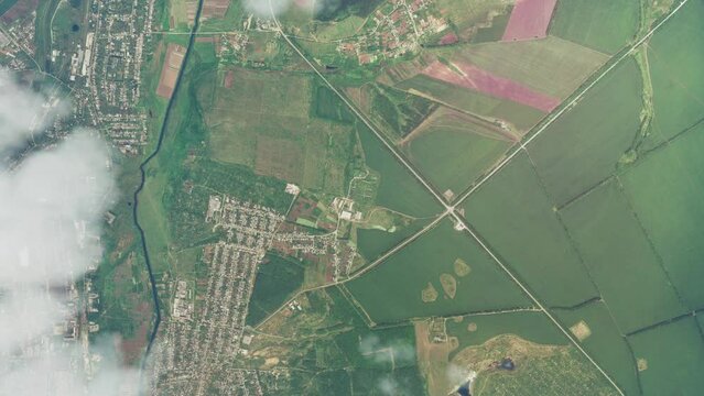 Upper aerial view above the clouds of the city of Bakhmut in the Ukraine