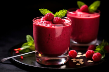 Red smoothie dessert in tall glasses.