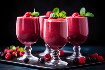 Red smoothie dessert in tall glasses.