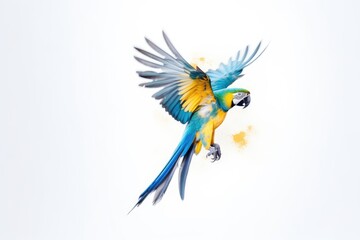 blue and yellow bird in flight. Generative AI
