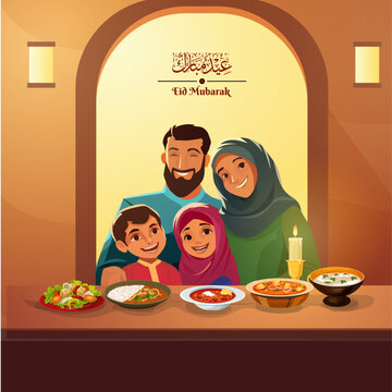 family eating celebrating Eid together, EID 