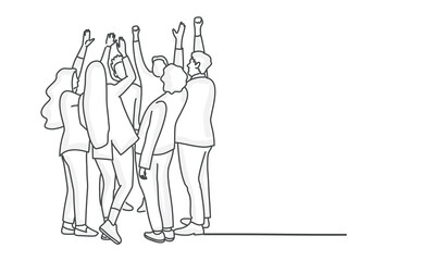 Obraz premium Group of People Standing with Raising Hands.