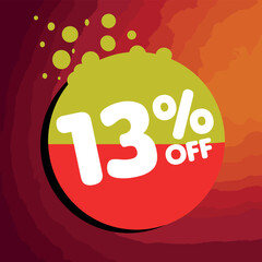 13% off per cent, percentage number in a colored circle, promotion, big sale, colorful background