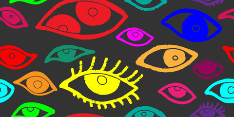Eyes. Abstract vector seamless pattern. Minimalism, scandinavian style, linocut, texture, hippie. For design, fabric, print, clothing, wallpaper, paper.