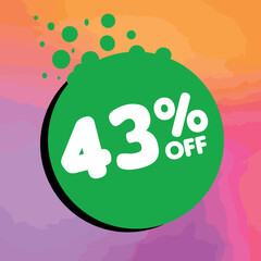 43% off per cent, percentage number in a colored circle, promotion, big sale, colorful background