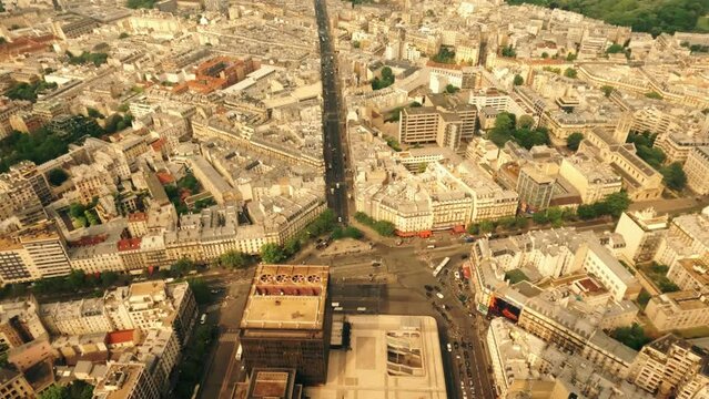 View from above of La rue de Rennes or Rennes Street, Saint-Sulpice Church and the Sixth district of Paris, France