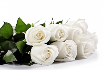 beautiful bouquet of white roses on a clean white background