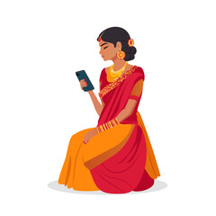 Indian girl looking and holding the phone