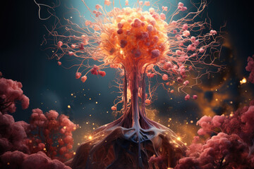 Conceptual illustration of cancer oncology and the spread of malignant cancerous growth and metastasis inside the body. Generative Ai, Ai. - obrazy, fototapety, plakaty