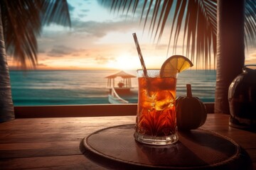  Cocktail on a Table under a Palm Tree, Generative AI