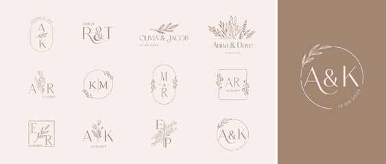 Wedding logos, hand drawn elegant, delicate and minimalist monogram collection