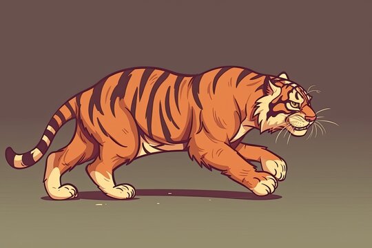 majestic tiger sprinting on a neutral gray backdrop. Generative AI