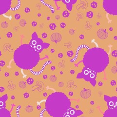 Cartoon animals seamless Halloween cats pattern for wrapping paper and fabrics and linens and kids clothes print