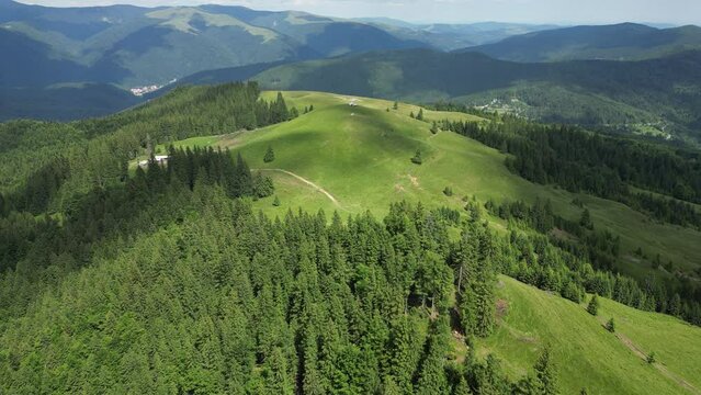 Aerial drone footage of the forest in Bucegi Mountains, Romania
