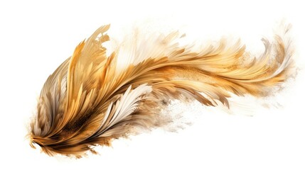 Fototapeta premium golden bird feather on white background.watercolor style.Generative AI