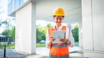 architect woman female construction engineer stand outdoors