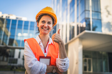 architect woman female construction engineer stand outdoors
