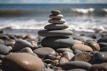 stones on the beach, symbol of balance and harmony, ai generated