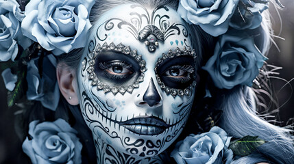 Female Portrait of Dia de los Muerte La Catrina Mexiko Digital Art Generative AI Wallpaper Background Cover Journal Illustration