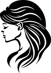 Beautiful woman head with face and hair, profile view. Simple style icon