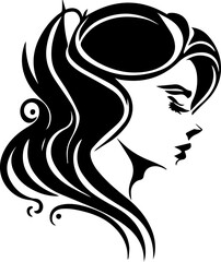 Beautiful woman head with face and hair, profile view. Simple style icon