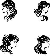 Beautiful woman head with face and hair, profile view. Simple style icon