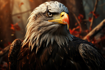 Majestic eagle soaring through the sky with the American flag, symbolizing freedom and patriotism. Generative Ai.