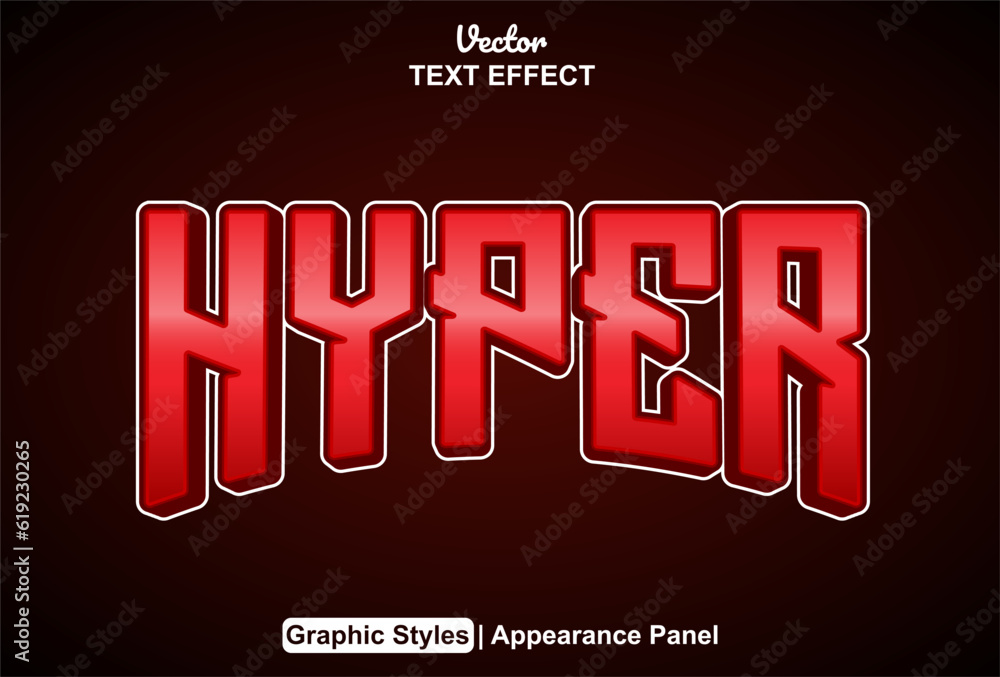 Poster hyper text effect with red graphic style and editable.