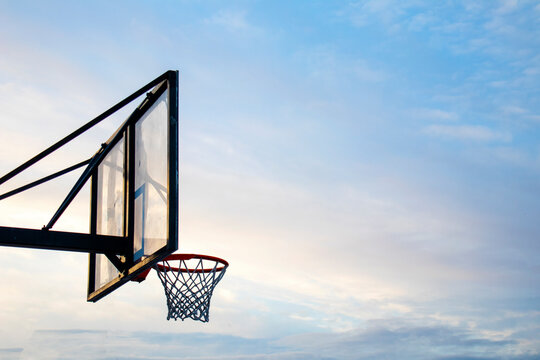 Basketball Hoop Side View Against The Sky