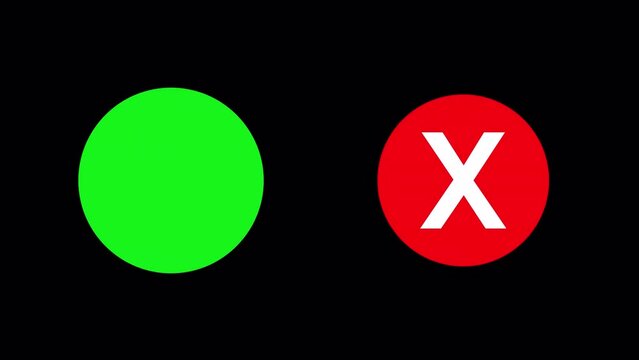 Checkmark animation on transparent background. Animated green check mark and red cross symbols (Yes or No, True or False). 4k video, alpha channel included.