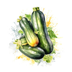 Zucchini Vibrant Watercolor Illustration of Fresh and Healthy Vegetable on White Background