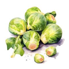 Vibrant Brussels Sprouts in Watercolor - A Colorful Culinary Artwork Celebrating Fresh, Organic Vegetables