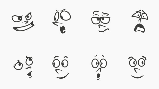 Retro cartoon faces set isolated on white background. Vector illustration
