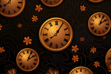 clock gold flowers pattern