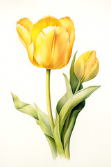 Watercolor of tulip. Spring flowers for design isolated white background.